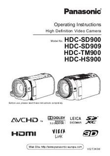 Panasonic HDC SD 900 manual. Camera Instructions.